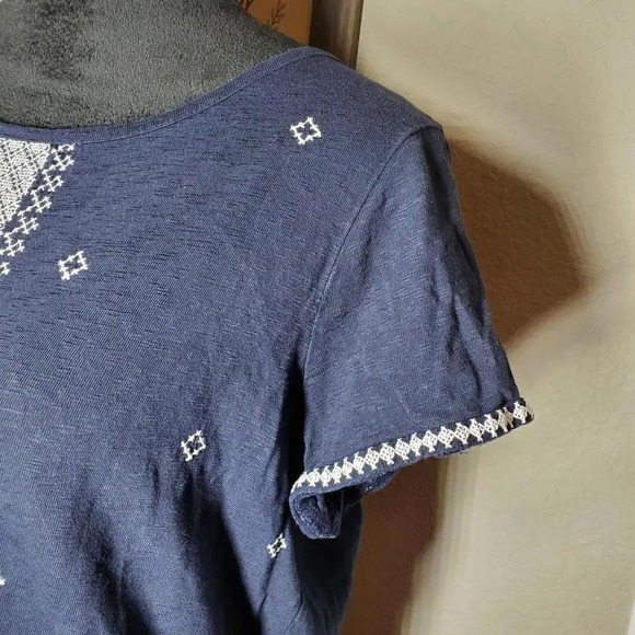 Talbots Navy Blue Embroidered Knit Top Blouse Size XP Plus Size Petite Boat Neck - Picture 8 of 15